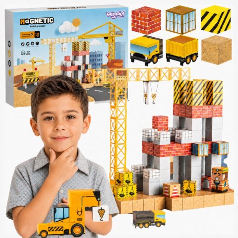 Woopie WOOPIE Klocki Magnetyczne 165el Kostki Budowa Dźwig Koparka Prezent 3D