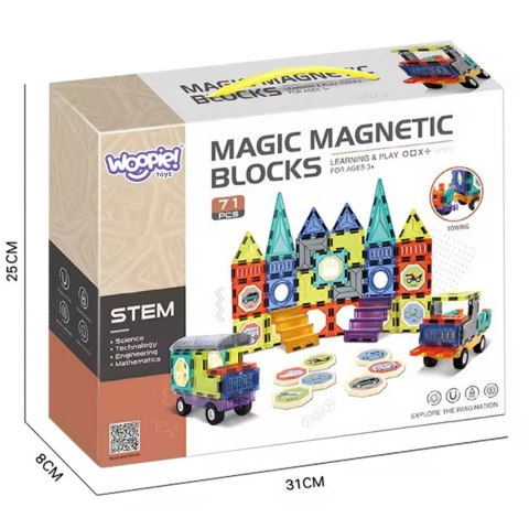 Woopie WOOPIE Klocki Magnetyczne 3D Zestaw Zamek Pojazdy 71el.