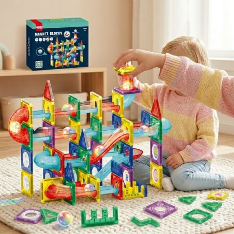 Woopie WOOPIE Klocki Magnetyczne Konstrukcyjne 3D Zestaw Edukacyjny Tor Kulkowy 105el.
