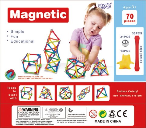 Woopie WOOPIE Klocki Magnetyczne Konstrukcyjne Układanka Kreatywna 70 el.