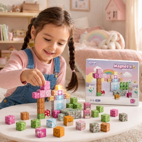 Woopie Woopie Klocki Magnetyczne Kostki 48 el Montessori Edukacyjna Układanka 3D