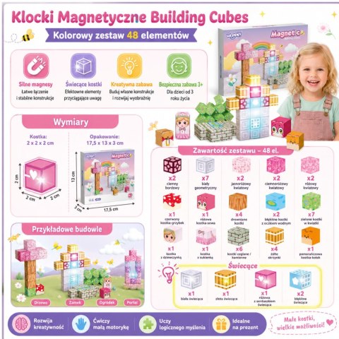 Woopie Woopie Klocki Magnetyczne Kostki 48 el Montessori Edukacyjna Układanka 3D