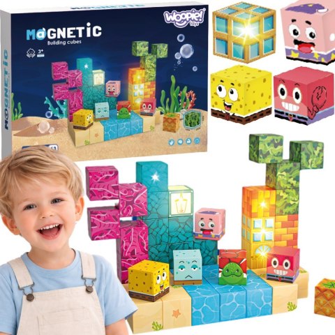Woopie Woopie Klocki Magnetyczne Kostki 54 el Montessori Ocean Układanka Gra 3D