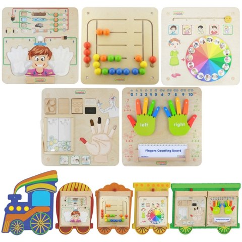 Masterkidz MASTERKIDZ Zestaw Tablic Pociąg 5w1 Tablica Sensoryczna Motoryczna Nauka Zmysłów i Emocji
