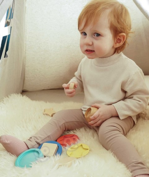 Tooky Toy TOOKY TOY Drewniana Układanka Piramidka Kształty Miś 11 el.