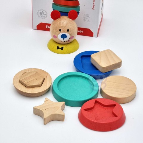 Tooky Toy TOOKY TOY Drewniana Układanka Piramidka Kształty Miś 11 el.