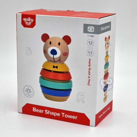 Tooky Toy TOOKY TOY Drewniana Układanka Piramidka Kształty Miś 11 el.