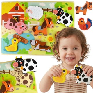 Tooky Toy TOOKY TOY Drewniane Puzzle Montessori Zwierzątka Farma Dopasuj Kształty