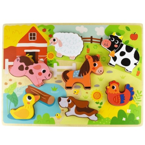 Tooky Toy TOOKY TOY Drewniane Puzzle Montessori Zwierzątka Farma Dopasuj Kształty