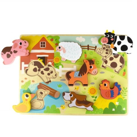 Tooky Toy TOOKY TOY Drewniane Puzzle Montessori Zwierzątka Farma Dopasuj Kształty