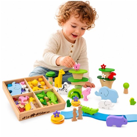 Viga Toys VIGA Drewniane Klocki Kolorowe Opowieści Tropikalne Pudełko 55el.