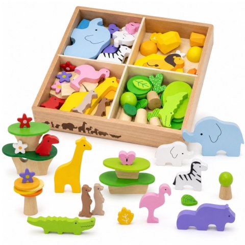 Viga Toys VIGA Drewniane Klocki Kolorowe Opowieści Tropikalne Pudełko 55el.