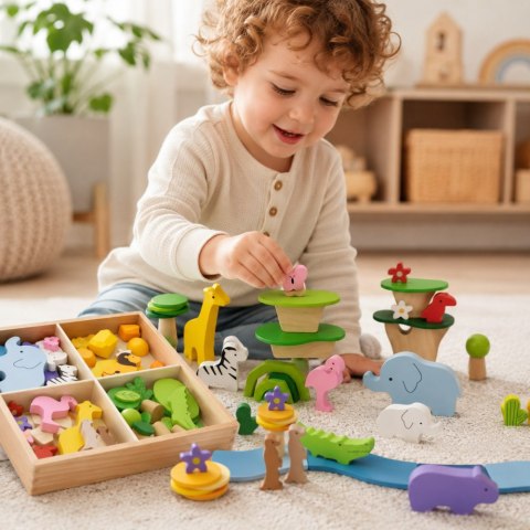 Viga Toys VIGA Drewniane Klocki Kolorowe Opowieści Tropikalne Pudełko 55el.