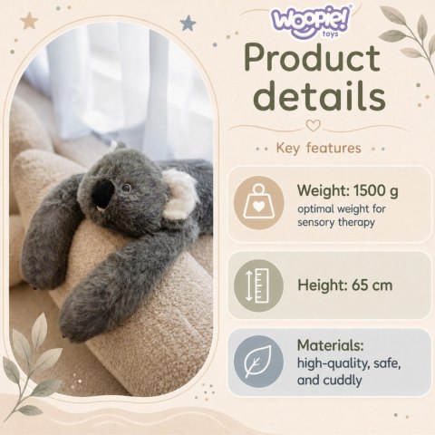 Woopie WOOPIE Pluszak Obciążeniowy Koala Antystresowy Sensoryczny Ciężkomiś Przytulanka 65cm 1500g