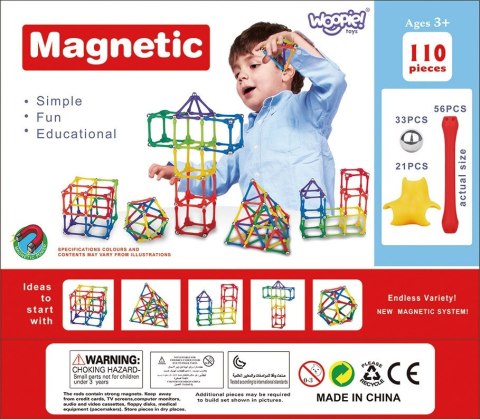 WOOPIE Klocki Magnetyczne Konstrukcyjne Układanka Kreatywna 110 el.