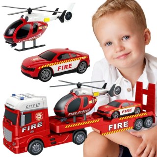 WOOPIE Zestaw Pojazdów Laweta Strażacka Helikopter Samochód Dźwięk Światła
