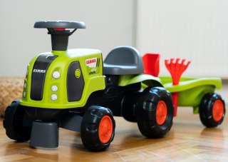 FALK Jeździk Claas 470 Arion Zielony z Przyczepką + Zestaw do piasku